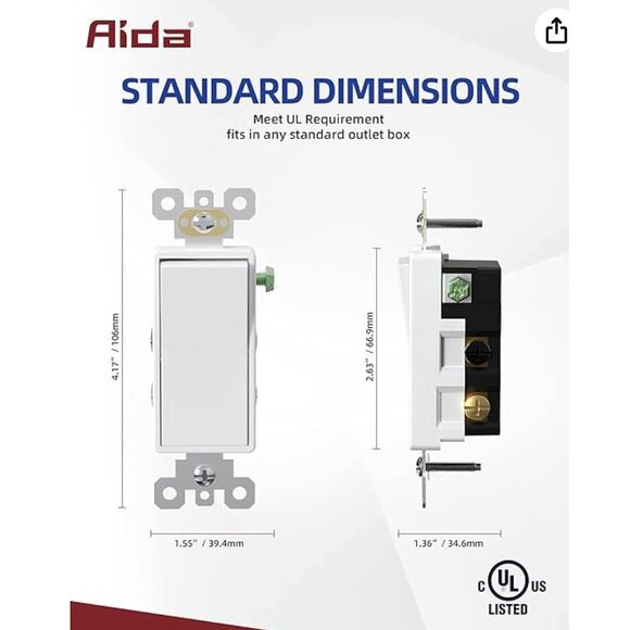 4 Way Switch Decorative Light Switch ONLY-(8 Pack, Glossy White) - Picture 2 of 4